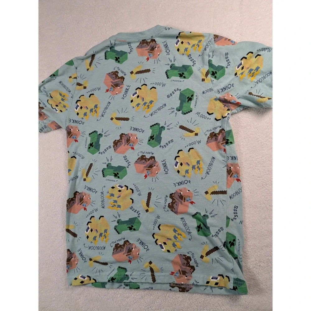 Mojang Minecraft Earth Boys Graphic T-Shirt Creeper Moobloom Muddy Pig L 10/12